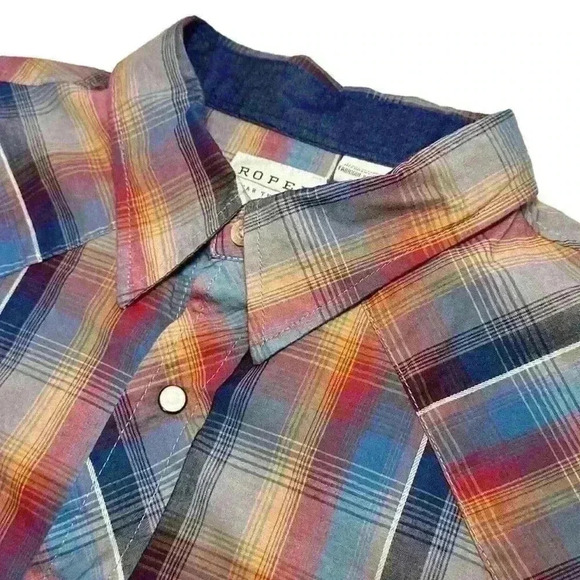 Men’s Roper Plaid Snap Button Down Long Sleeve - 100% Cotton - Size 2XL - Picture 4 of 13